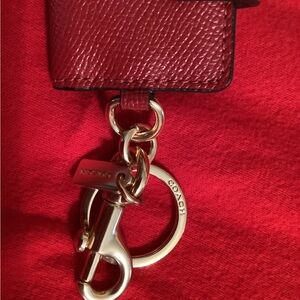 Coach Red Pebbled Leather Key Clip Wallet with Gold Hardware